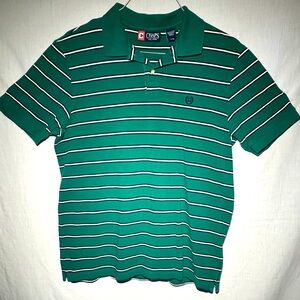 Chaps Men's Polo Shirt in Green and White Stripes